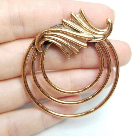 Vintage Renoir Large Copper Circle Brooch, Retro Design Lapel Pin, Signed - Picture 7 of 7